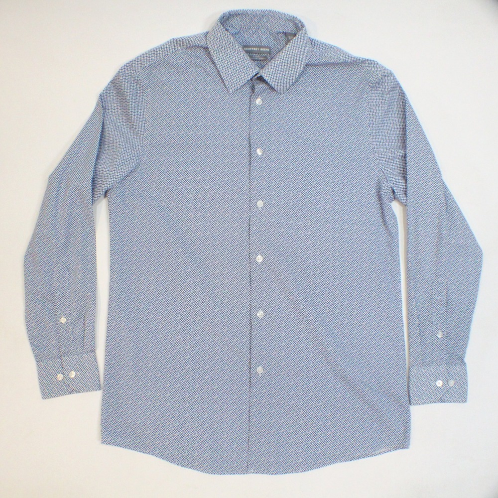 Geoffrey Beene Mens Slim Fit Flex Collar Stretch Shirt Blue Floral 15-15.5 32/33